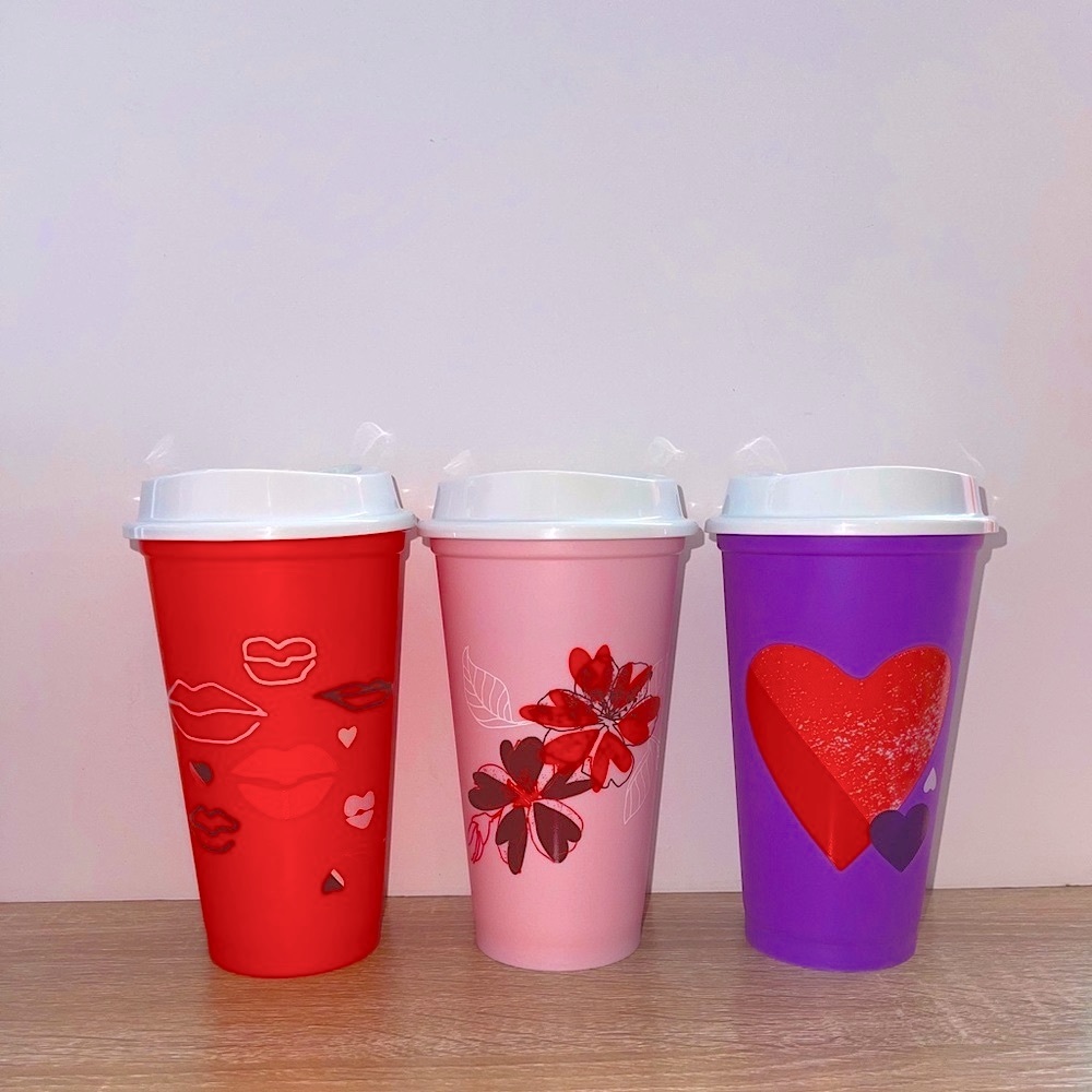💖💋Starbucks reusable Valentines cup set💖💜❤️